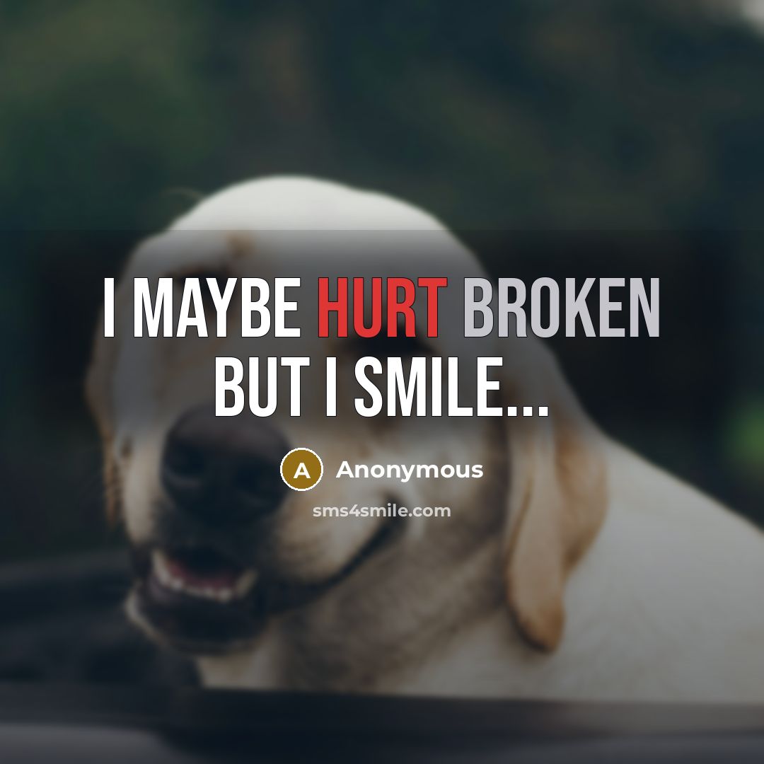 “I maybe hurt broken but I smile...” quote by Anonymous