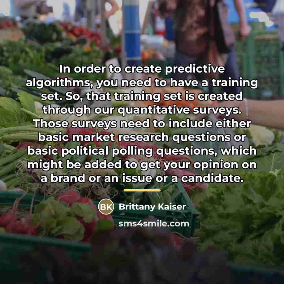 “In order to create predictive algorithms, you need to have…” quote by Brittany Kaiser