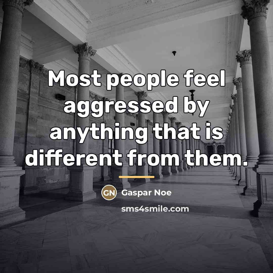 “Most people feel aggressed by anything that is different from…” quote by Gaspar Noe