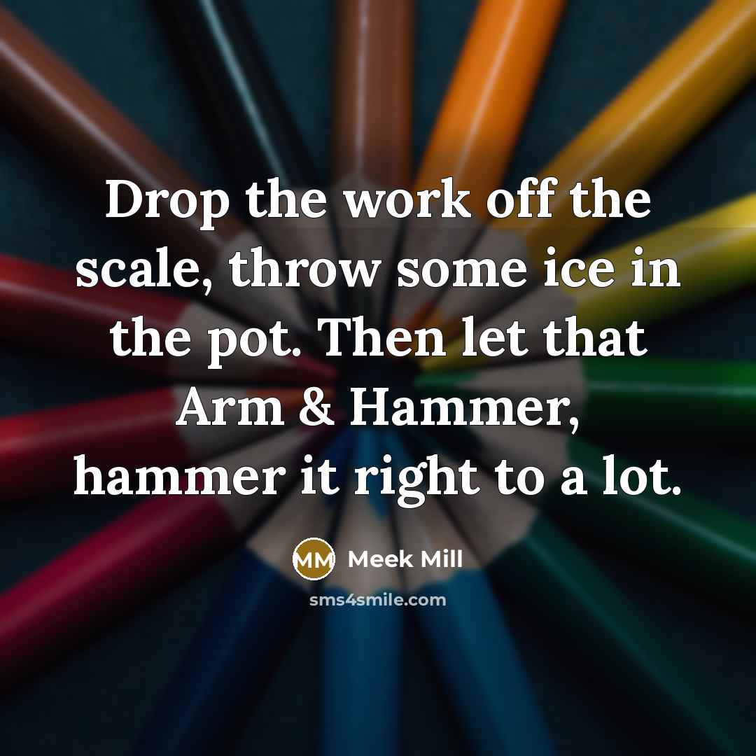 “Drop the work off the scale, throw some ice in the pot. Then let that Arm & Hammer, hammer it right to a lot.” quote by Meek Mill