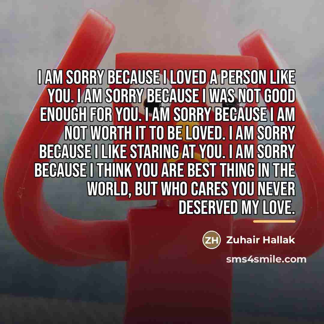 “I am sorry because I loved a person like you.…” quote by Zuhair Hallak