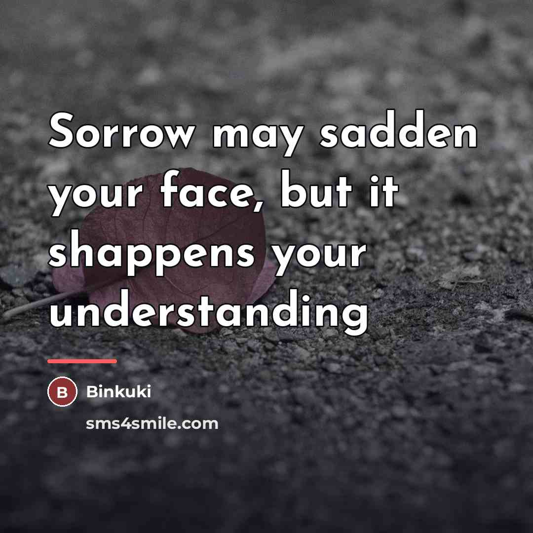“Sorrow may sadden your face, but it shappens your understanding…” quote by Binkuki