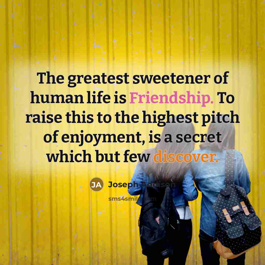 “The greatest sweetener of human life is Friendship. To raise…” quote by Joseph Addison