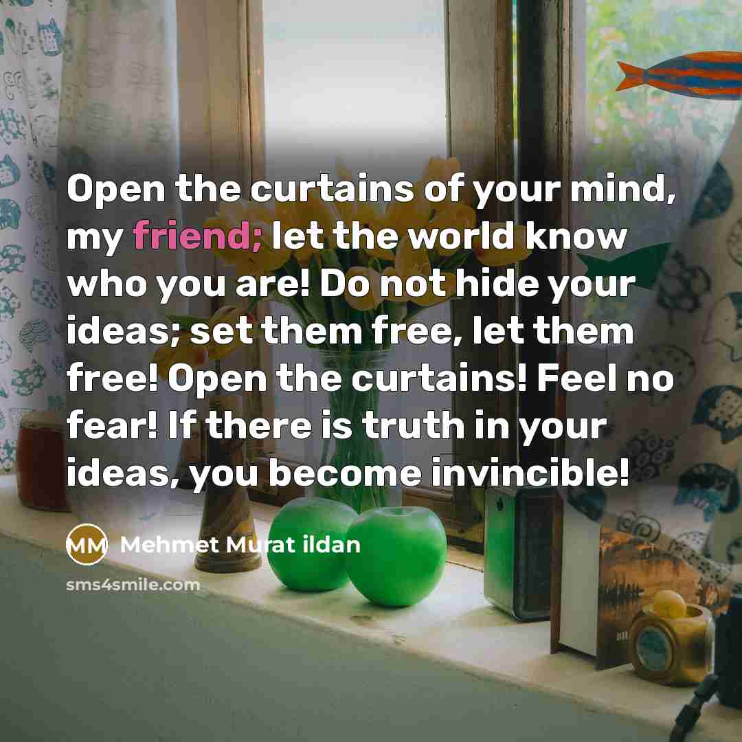 “Open the curtains of your mind, my friend; let the…” quote by Mehmet Murat Ildan