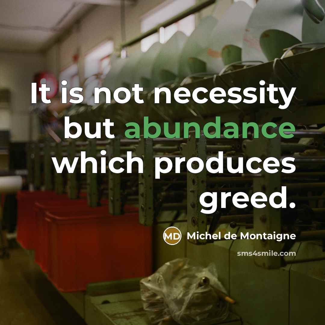 “It is not necessity but abundance which produces greed.…” quote by Michel de Montaigne