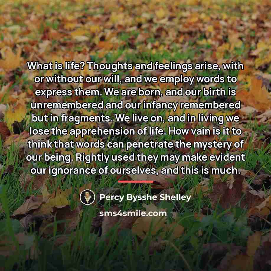 “What is life? Thoughts and feelings arise, with or without…” quote by Percy Bysshe Shelley
