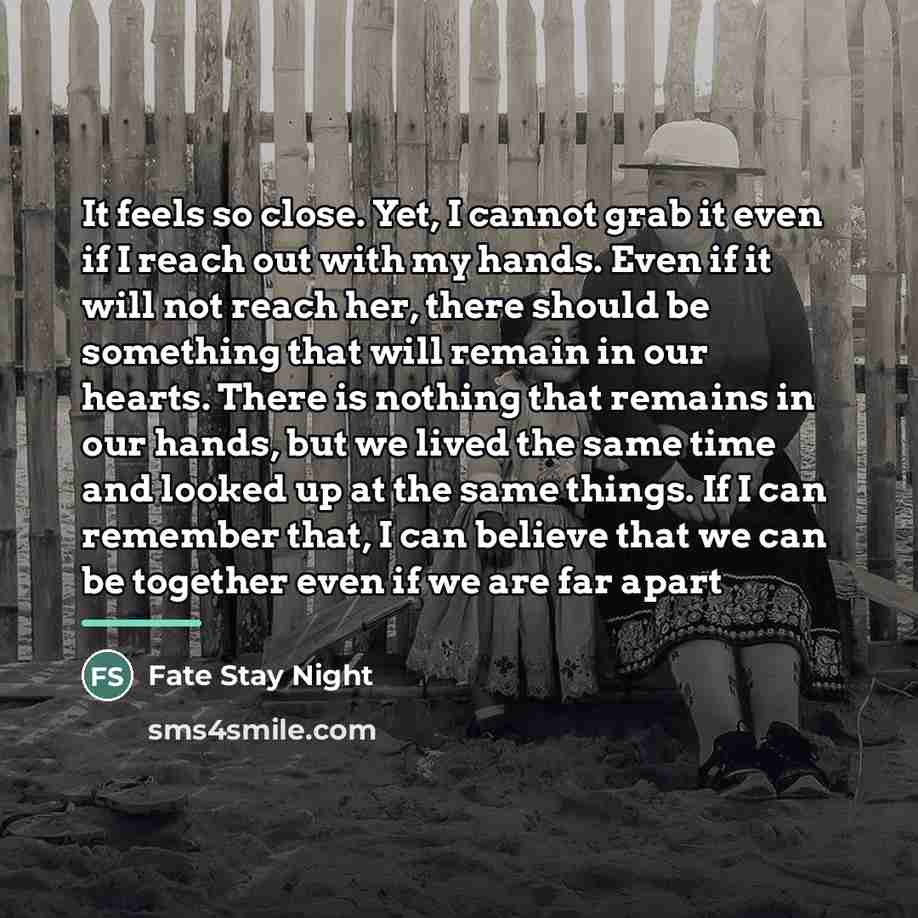 “It feels so close. Yet, I cannot grab it even…” quote by Fate Stay Night