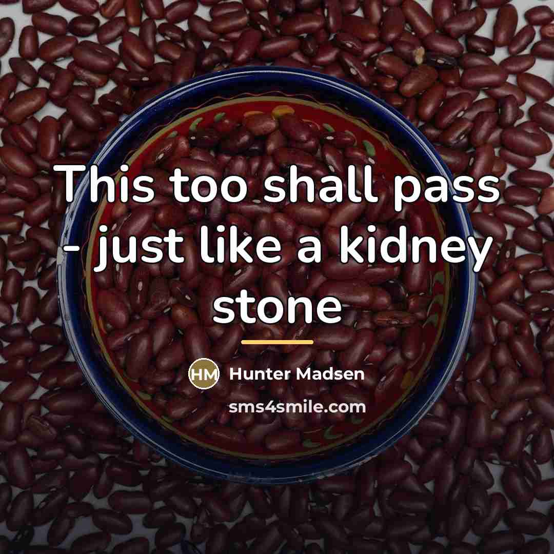 “This too shall pass - just like a kidney stone…” quote by Hunter Madsen