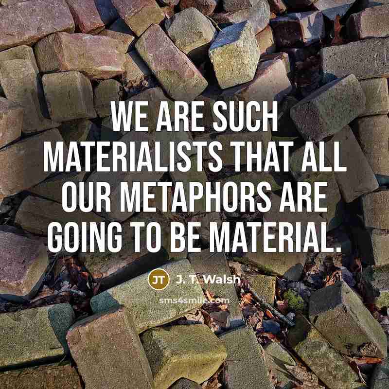 “We are such materialists that all our metaphors are going…” quote by J. T. Walsh