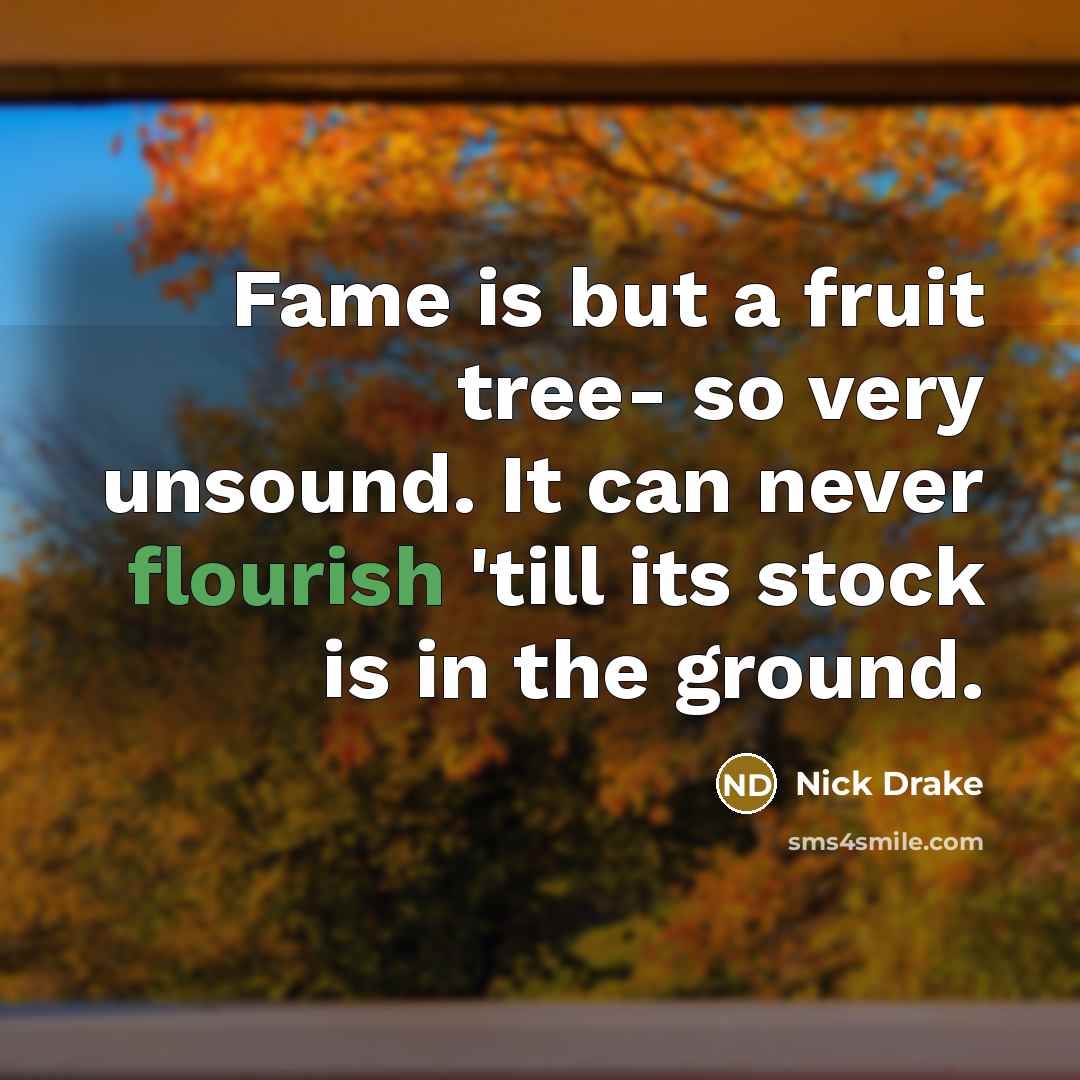 “Fame is but a fruit tree- so very unsound. It…” quote by Nick Drake