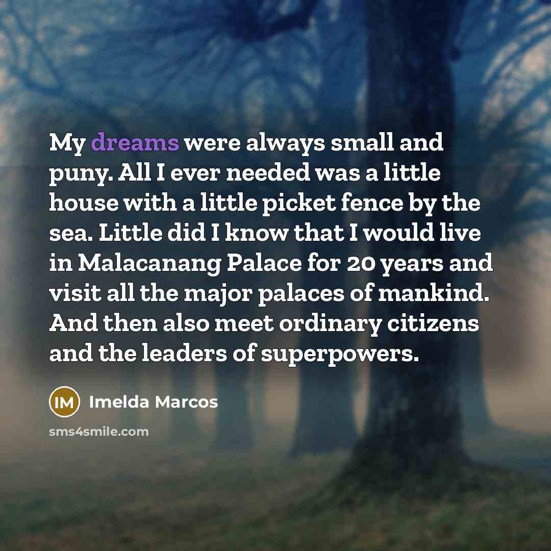 “My dreams were always small and puny. All I ever…” quote by Imelda Marcos