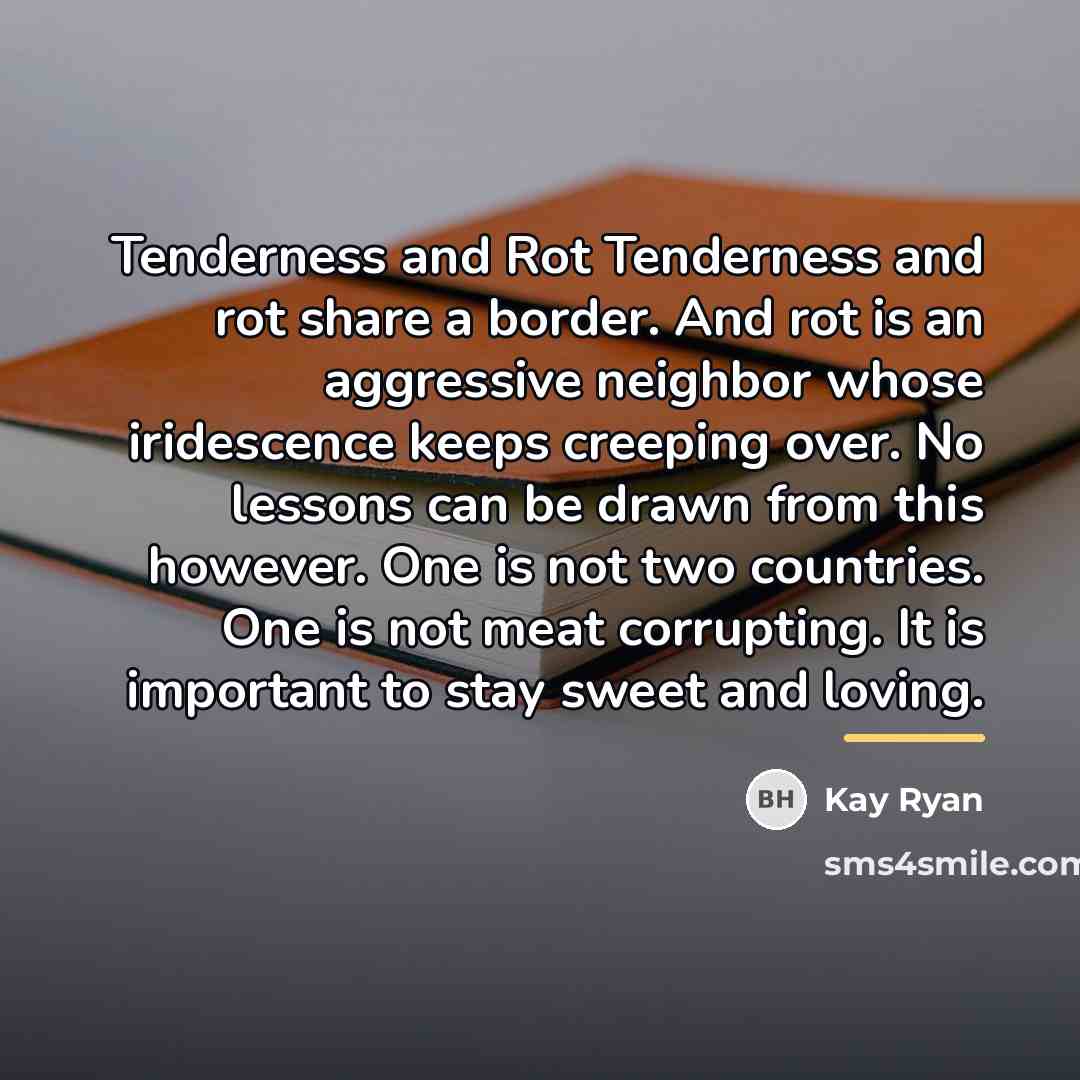 “Tenderness and Rot Tenderness and rot share a border. And…” quote by Kay Ryan