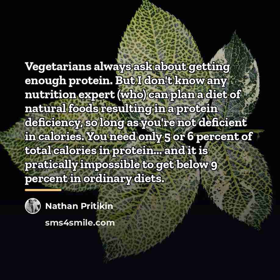 “Vegetarians always ask about getting enough protein. But I don't…” quote by Nathan Pritikin