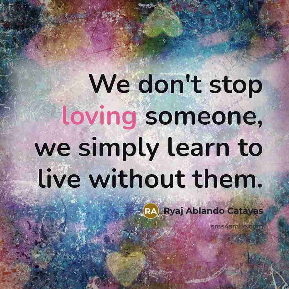“We don't stop loving someone, we simply learn to live…” quote by Ryaj Ablando Catayas
