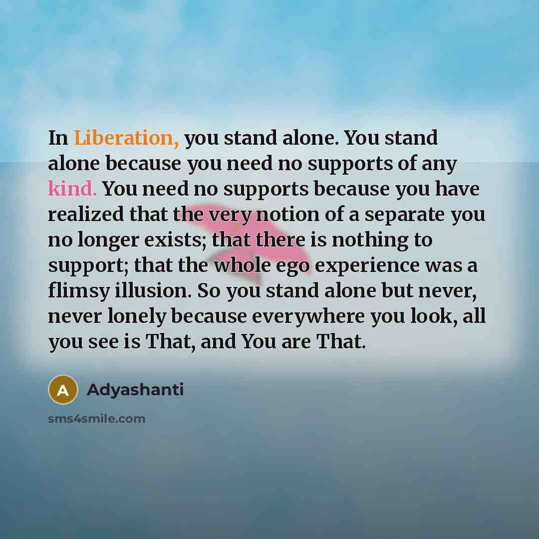 “In Liberation, you stand alone. You stand alone because you…” quote by Adyashanti