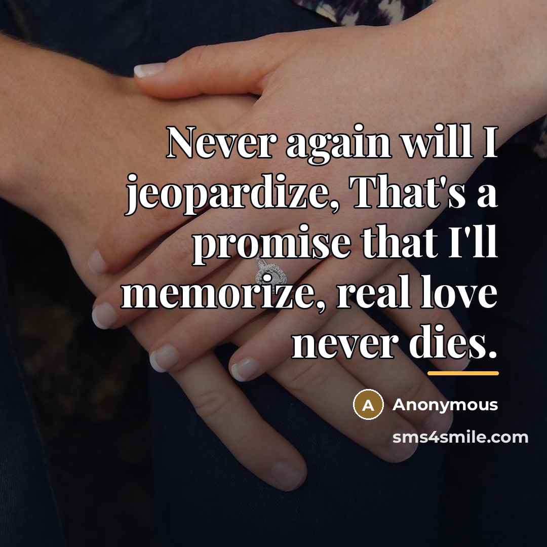 “Never again will I jeopardize, That's a promise that I'll…” quote by Anonymous