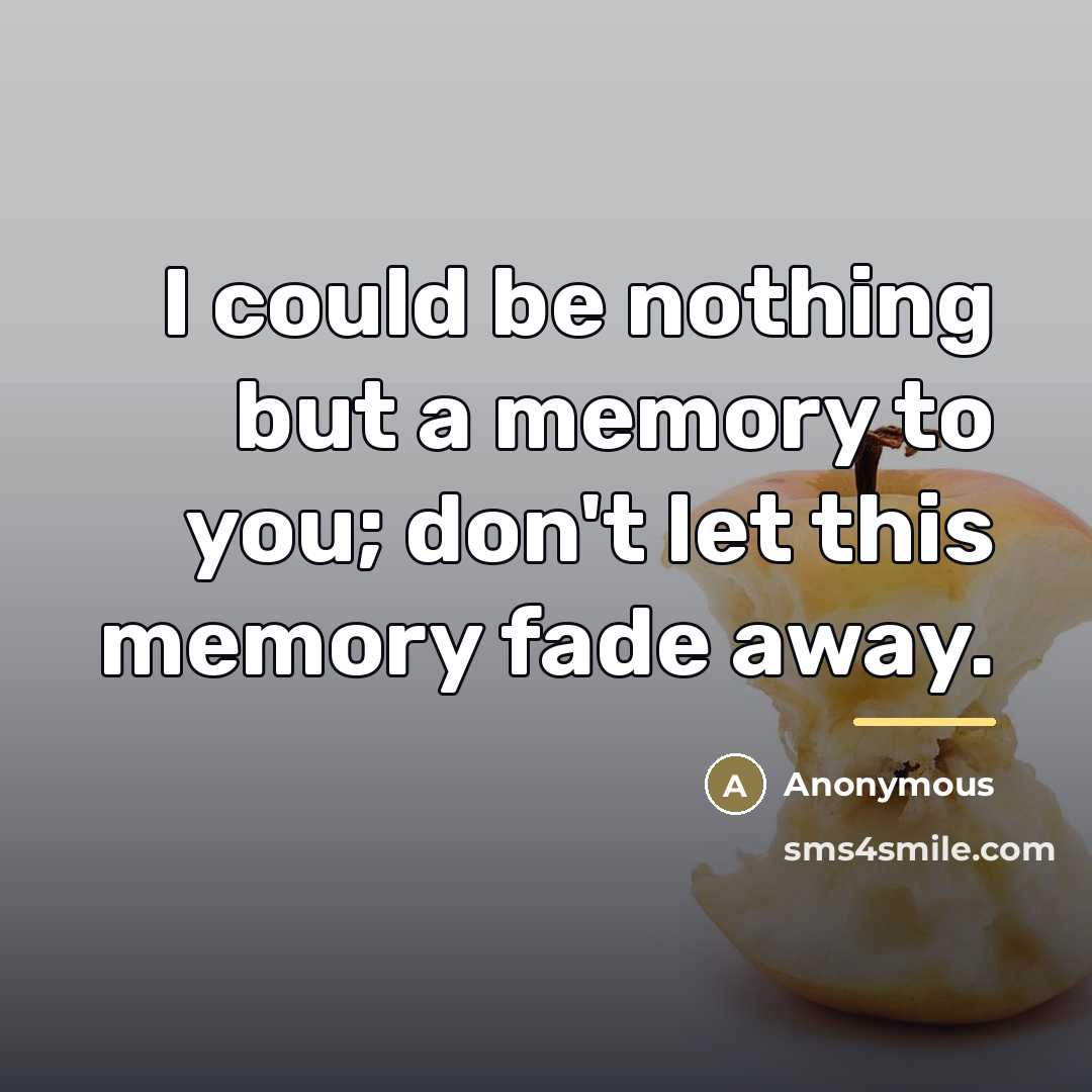 “I could be nothing but a memory to you; don't…” quote by Anonymous