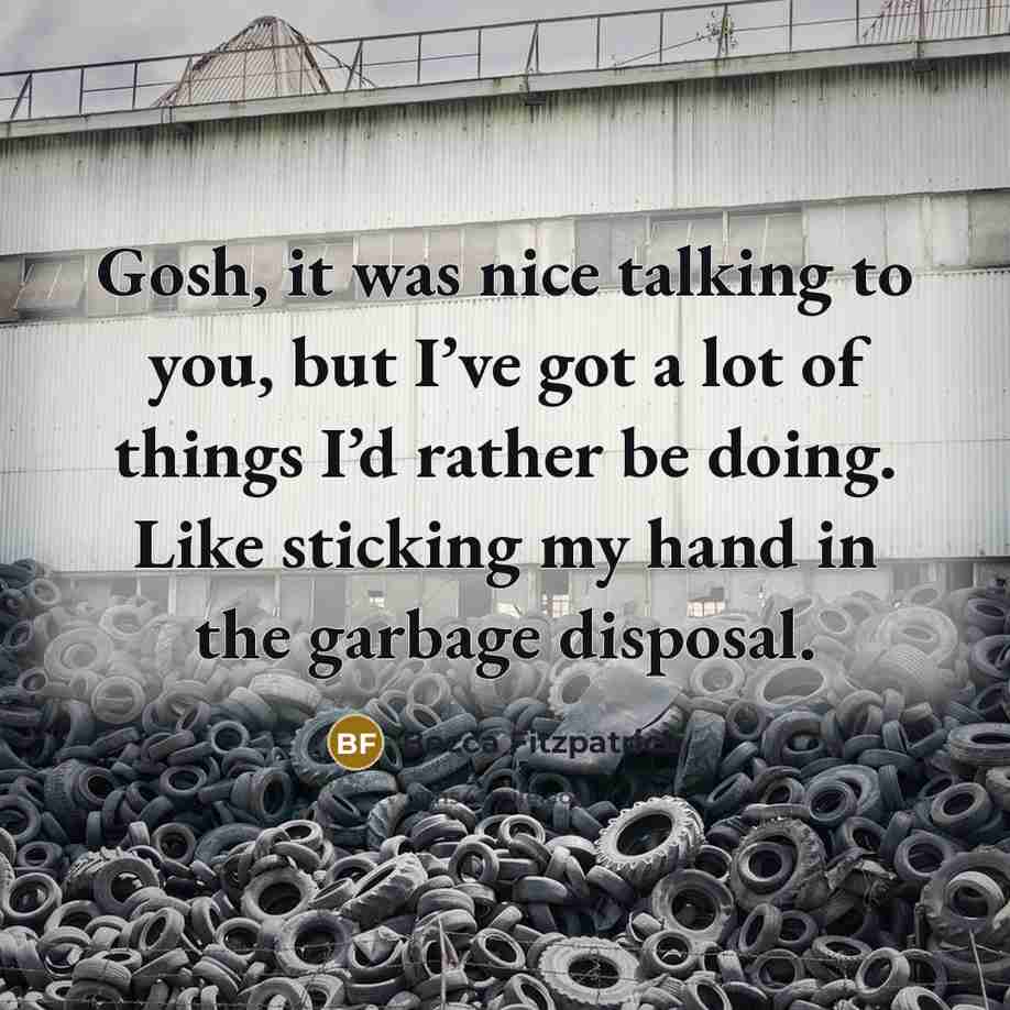 “Gosh, it was nice talking to you, but I’ve got a lot of things I’d rather be doing. Like sticking my hand in the garbage disposal.” quote by Becca Fitzpatrick