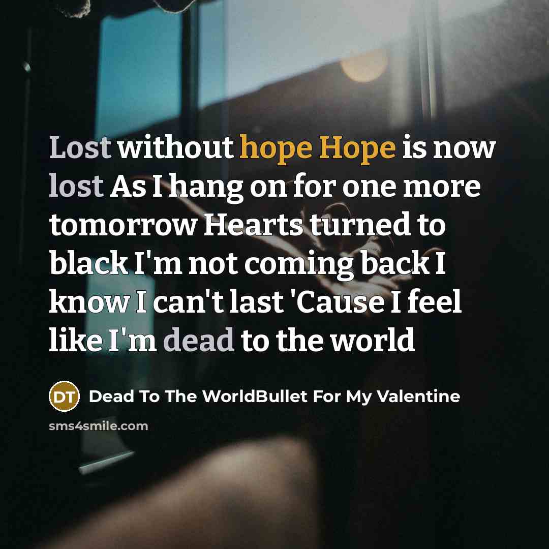 “Lost without hope Hope is now lost As I hang…” quote by Dead To The WorldBullet For My Valentine