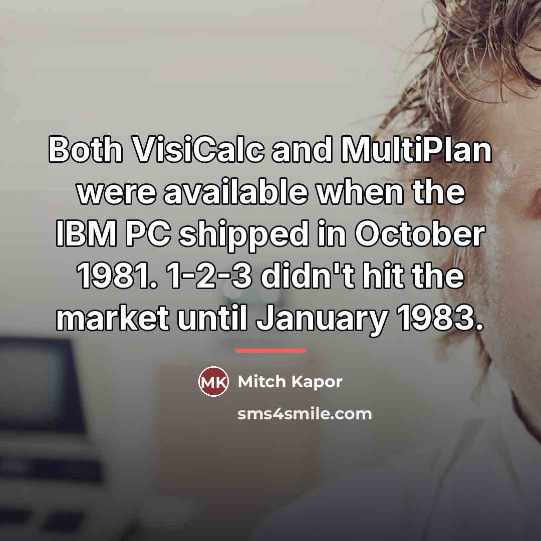 “Both VisiCalc and MultiPlan were available when the IBM PC…” quote by Mitch Kapor