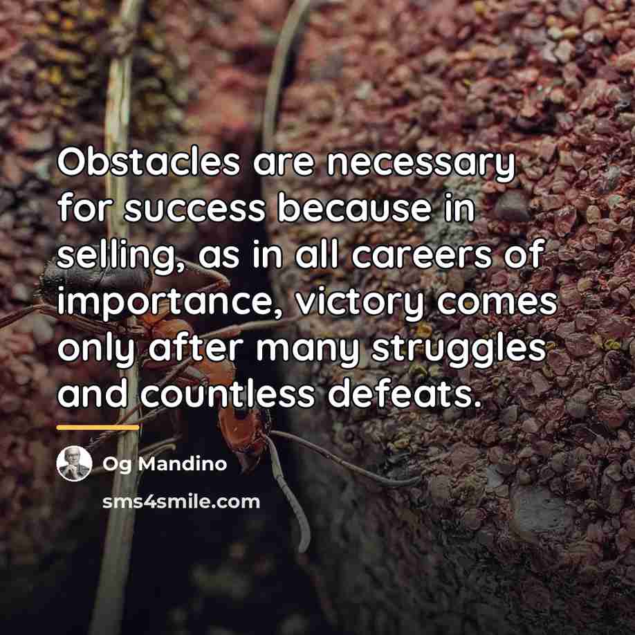 “Obstacles are necessary for success because in selling, as in…” quote by Og Mandino
