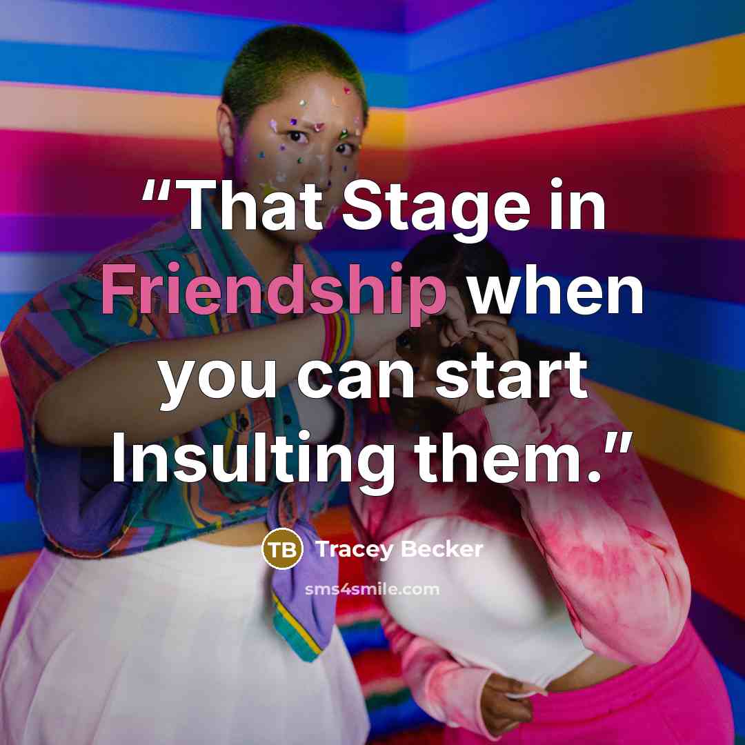 “That Stage in Friendship when you can start Insulting them.” quote by Tracey Becker