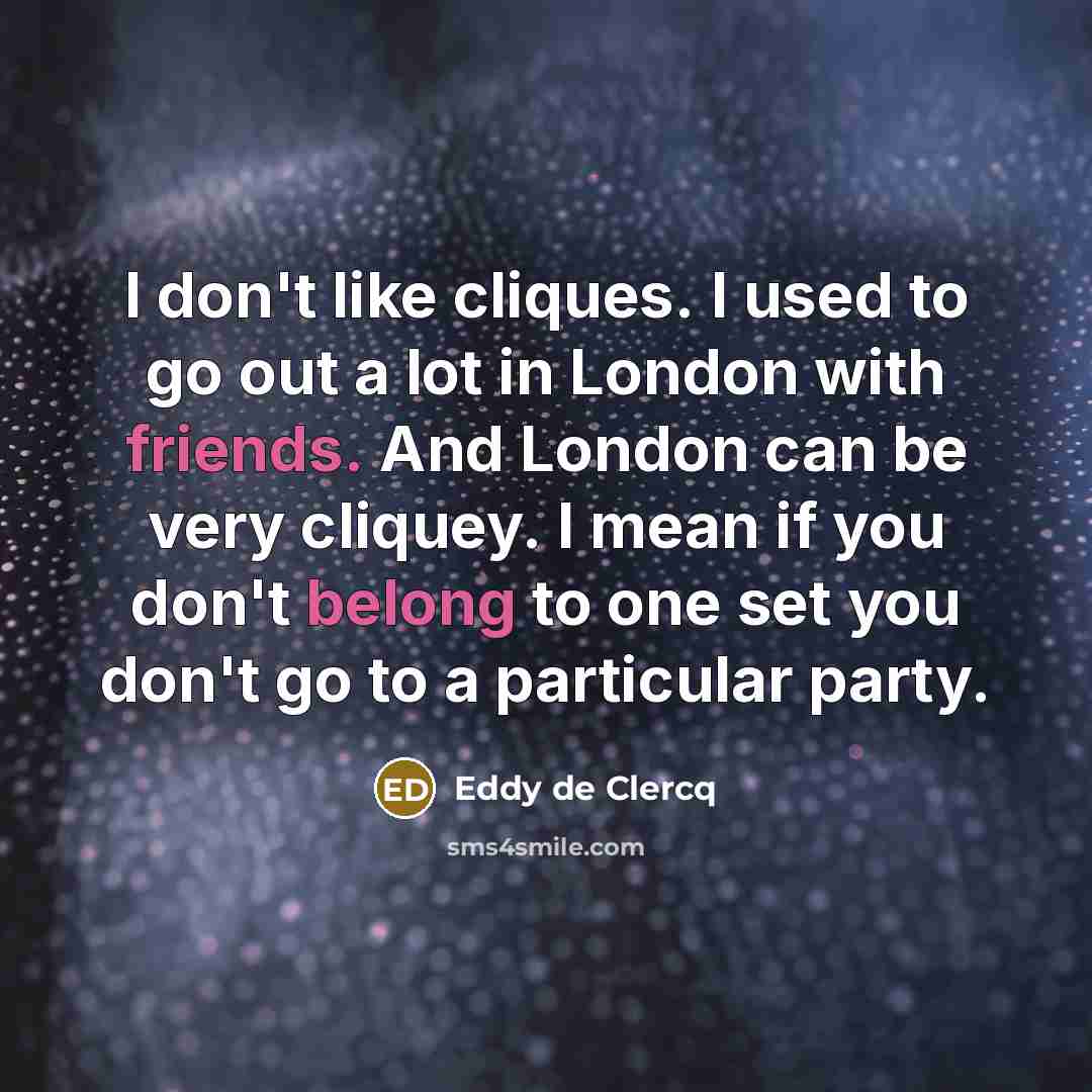 “I don't like cliques. I used to go out a…” quote by Eddy de Clercq
