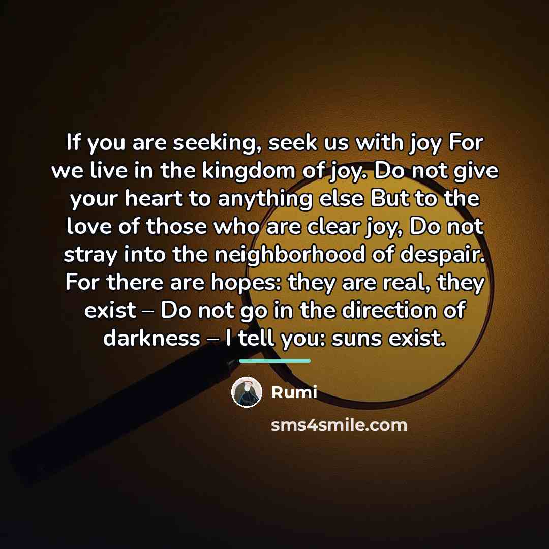 “If you are seeking, seek us with joy For we…” quote by Rumi