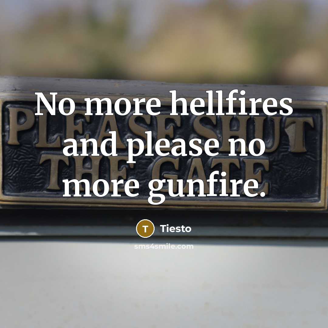 “No more hellfires and please no more gunfire.…” quote by Tiesto
