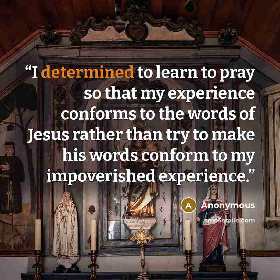 “I determined to learn to pray so that my experience conforms to the words of Jesus rather than try to make his words conform to my impoverished experience.” quote by Anonymous