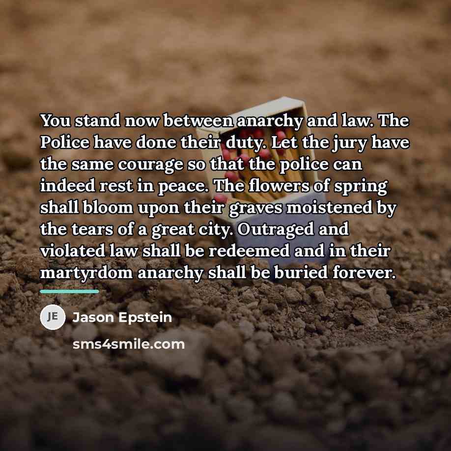 “You stand now between anarchy and law. The Police have…” quote by Jason Epstein