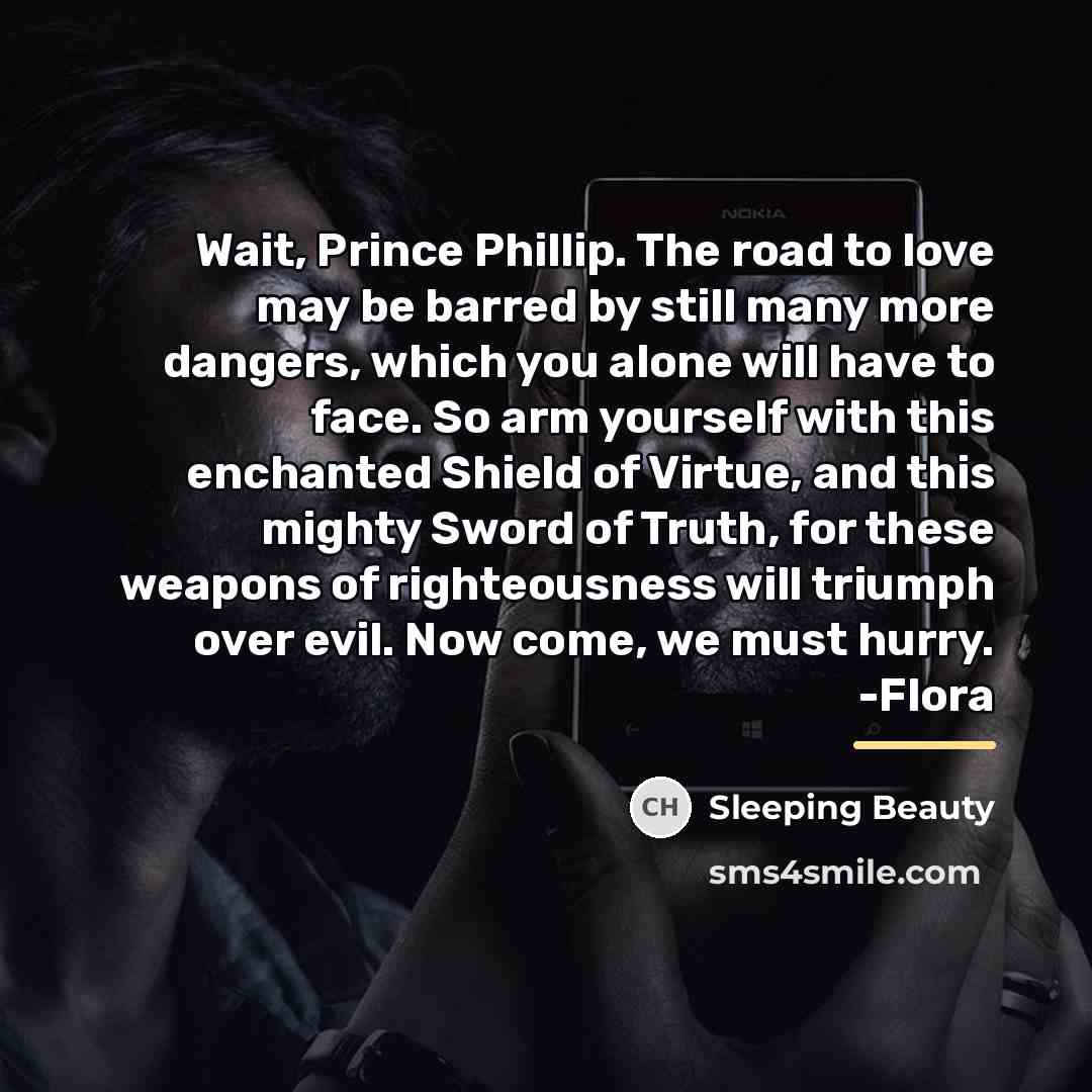 “Wait, Prince Phillip. The road to love may be barred…” quote by Sleeping Beauty