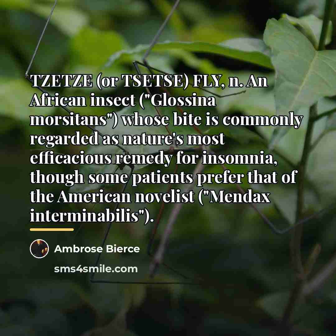 “TZETZE (or TSETSE) FLY, n. An African insect ("Glossina morsitans")…” quote by Ambrose Bierce
