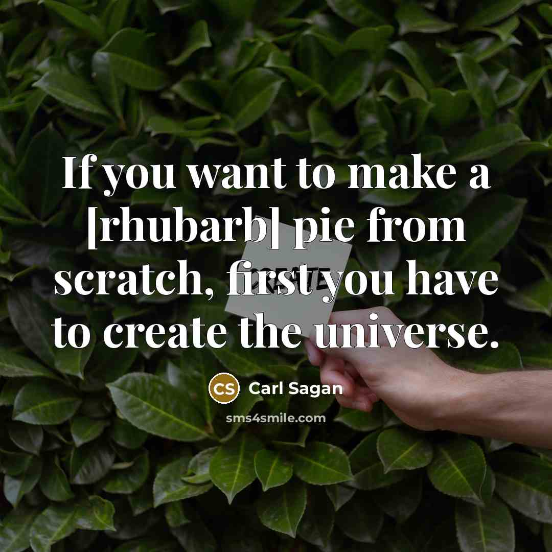 “If you want to make a [rhubarb] pie from scratch, first you have to create the universe.” quote by Carl Sagan