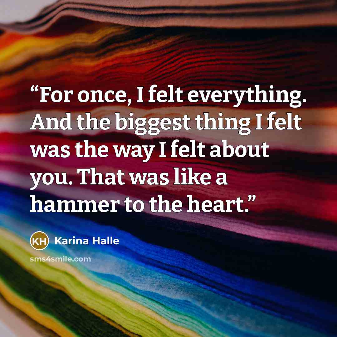 “For once, I felt everything. And the biggest thing I felt was the way I felt about you. That was like a hammer to the heart.” quote by Karina Halle