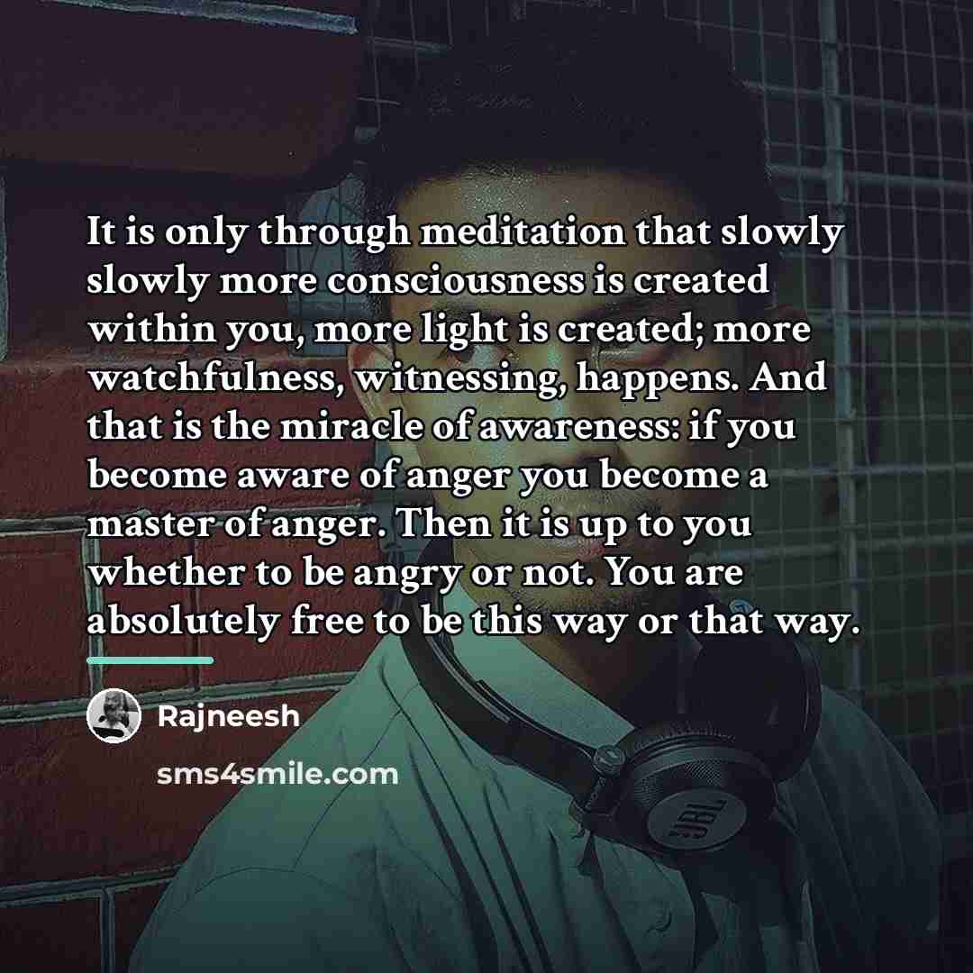 “It is only through meditation that slowly slowly more consciousness…” quote by Rajneesh