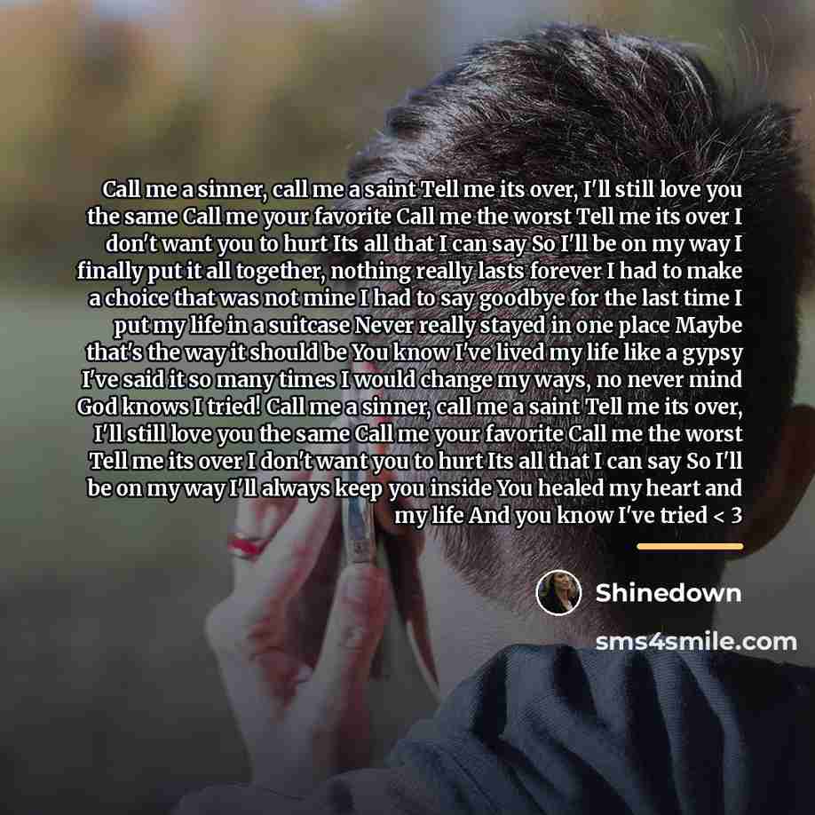“Call me a sinner, call me a saint Tell me…” quote by Shinedown