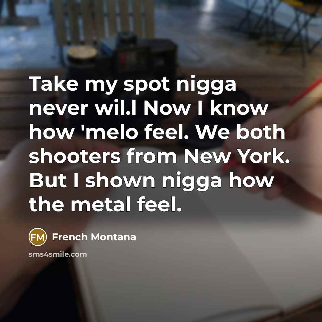 “Take my spot nigga never wil.l Now I know how 'melo feel. We both shooters from New York. But I shown nigga how the metal feel.” quote by French Montana