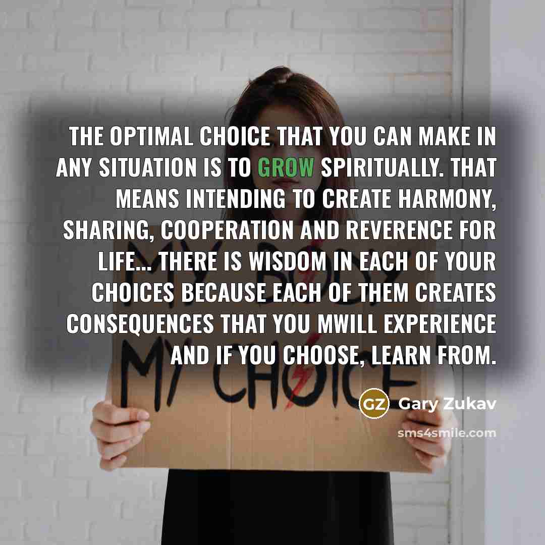 “The optimal choice that you can make in any situation…” quote by Gary Zukav