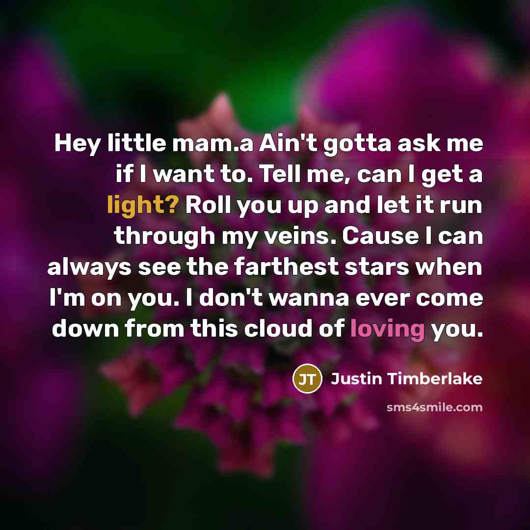 “Hey little mam.a Ain't gotta ask me if I want…” quote by Justin Timberlake