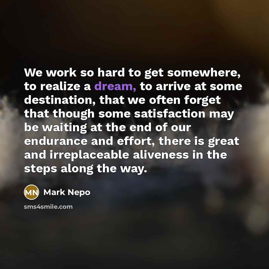 “We work so hard to get somewhere, to realize a…” quote by Mark Nepo