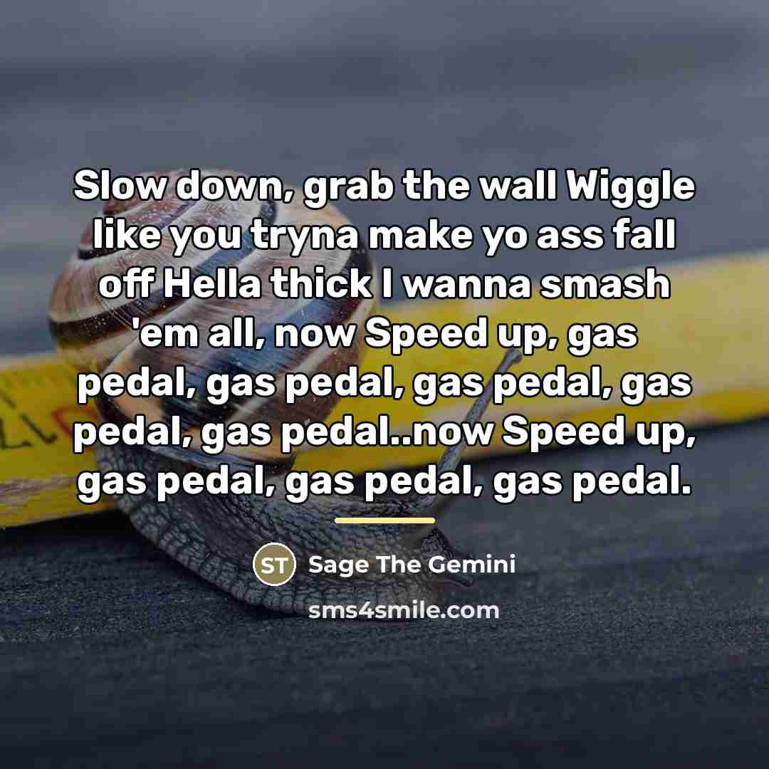 “Slow down, grab the wall Wiggle like you tryna make…” quote by Sage The Gemini