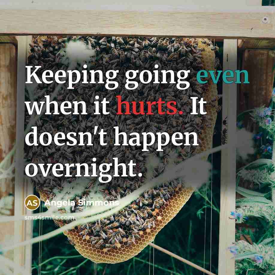 “Keeping going even when it hurts. It doesn't happen overnight.” quote by Angela Simmons