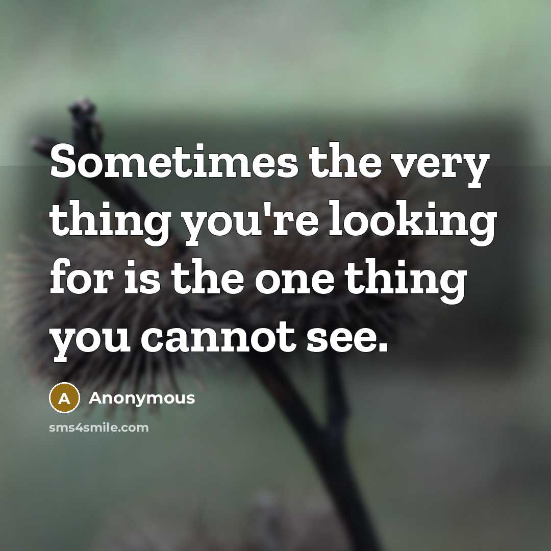 “Sometimes the very thing you're looking for is the one thing you cannot see.” quote by Anonymous