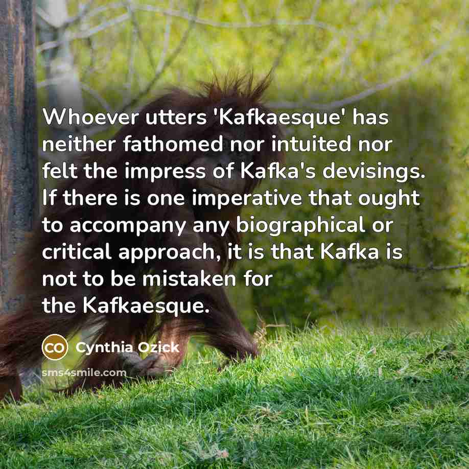 “Whoever utters 'Kafkaesque' has neither fathomed nor intuited nor felt…” quote by Cynthia Ozick