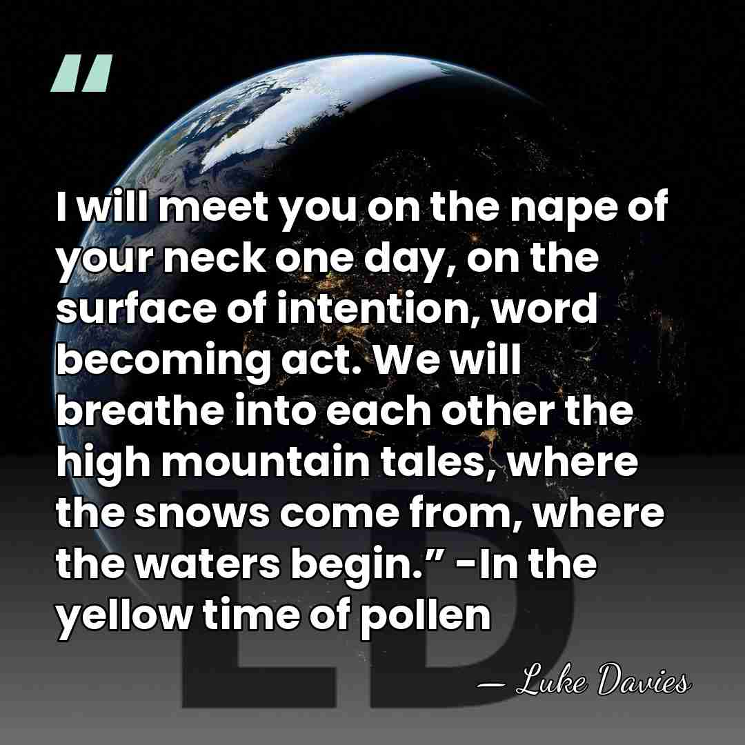 I will meet you on the nape of your neck one day,&hellip; - Luke Davies