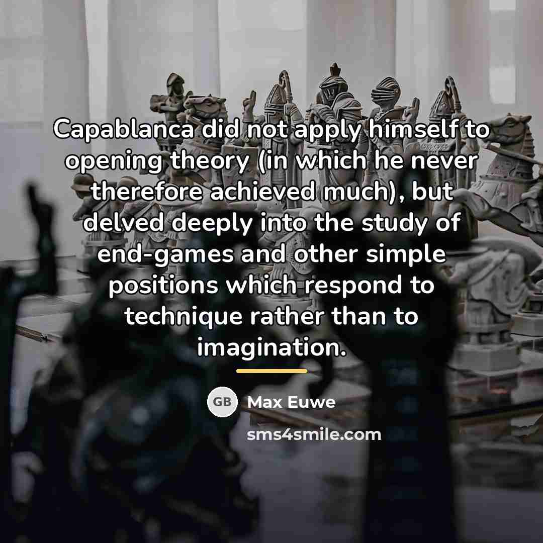 “Capablanca did not apply himself to opening theory (in which…” quote by Max Euwe