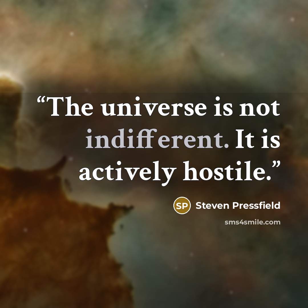 “The universe is not indifferent. It is actively hostile.” quote by Steven Pressfield