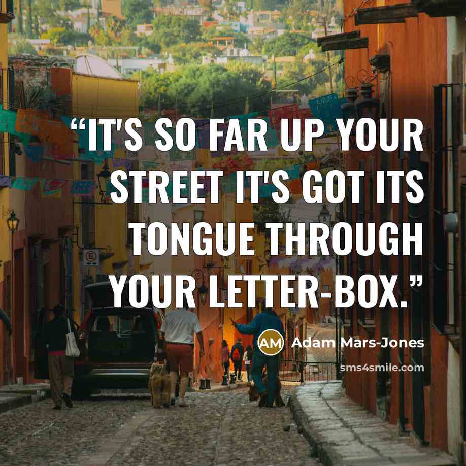 “It's so far up your street it's got its tongue through your letter-box.” quote by Adam Mars-Jones