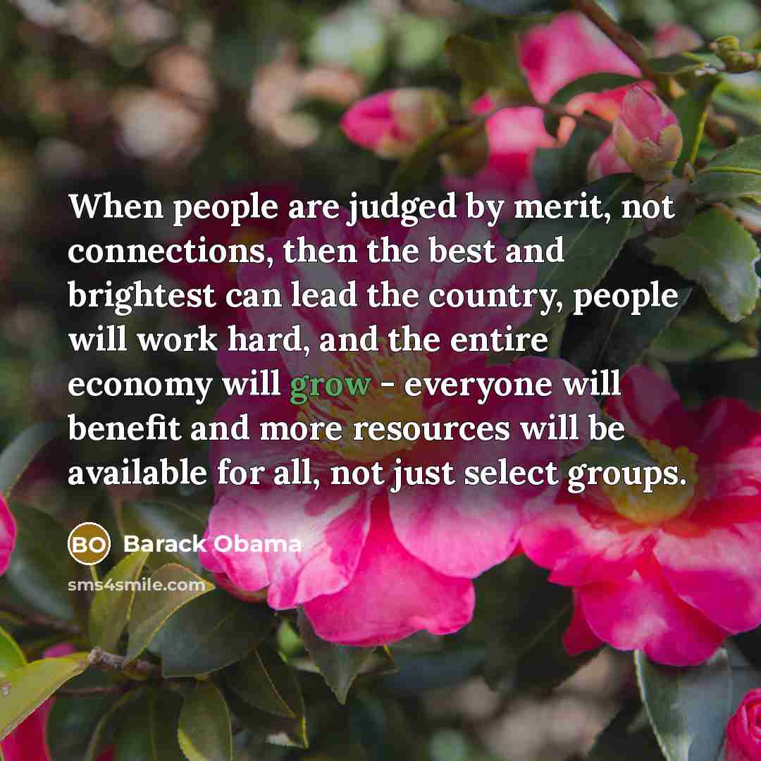 “When people are judged by merit, not connections, then the…” quote by Barack Obama